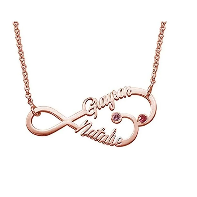 

Custom Infinity Name Necklace With 2 Birthstones For Couples Personalized Nameplate Necklaces Pendants BBF Lovers Gift