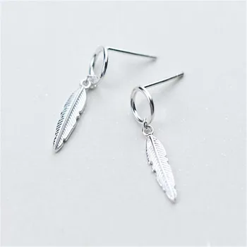 

925 Sterling Silver Round Feather Drop Earrings for Women Wedding Sterling Silver Jewelry Bijoux eh1420