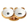 New Amboo Wood Ceramics Cat Bowl Pet Supplies Double Bowls Food Water Bowl Protection Spine High Foot Oblique Pet Feeder ► Photo 1/6