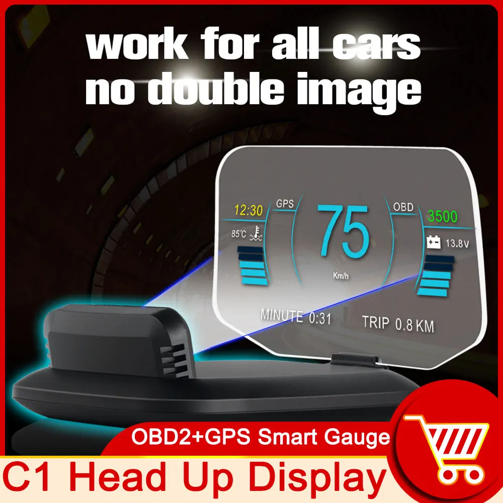 KAOLALI Head Up Display Auto HUD - OBD2 & GPS Dual System, Spiegelprojektion, Overspeed Alarm