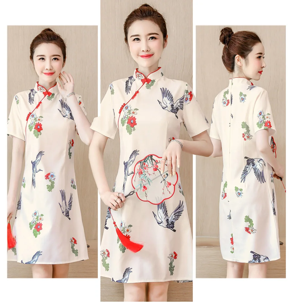 Женское модное летнее китайское платье Cheongsam в стиле ретро с вышивкой, тонкое платье на пуговицах, винтажное китайское традиционное элегантное платье Qipao