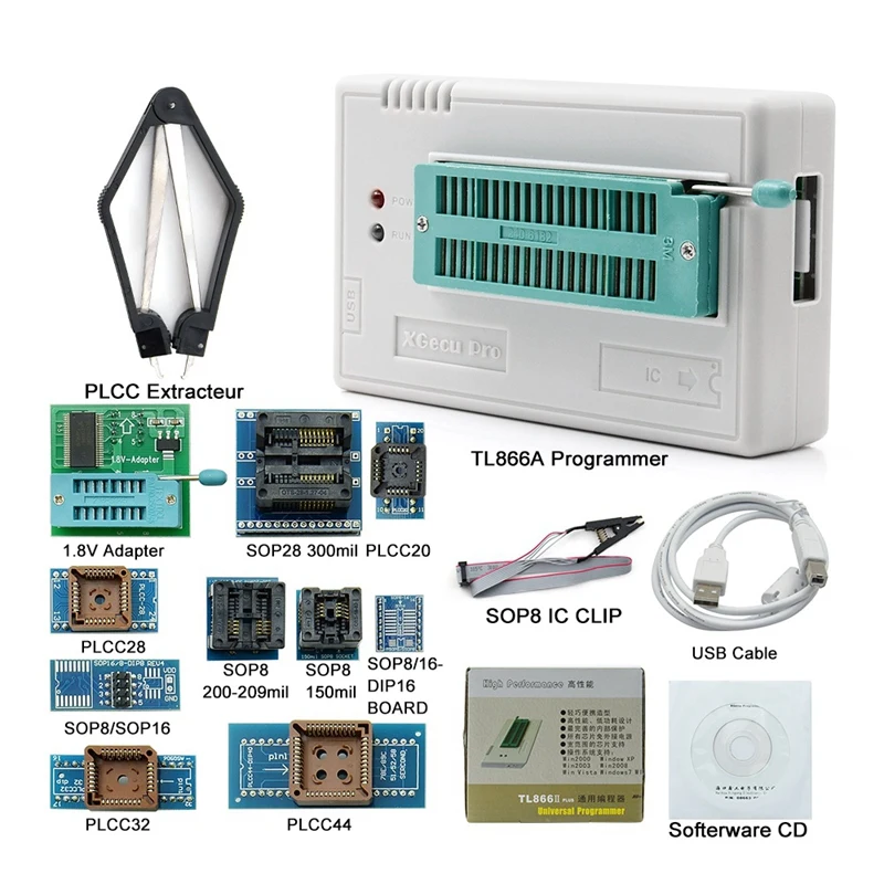 

AMS-V8.33 Tl866Ii Plus Usb Universal Bios Nand Flash 24 93 25 Mcu Programmer+12 Adapters