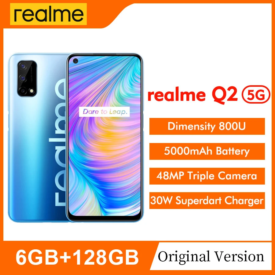 realme new mobile Realme Q2 5G 6.5'' FHD+ MTK 48MP Triple Real Camera 6GB 128GB Octa Core Dimensity 800U 5000mAh30W Super Dart Charge MobilePhone new model mobile realme