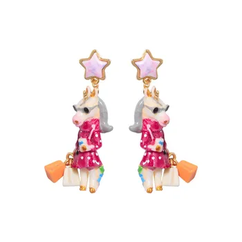 

new earrings Unicorn series pink unicorn shopping earrings star earrings without pierced ear clips