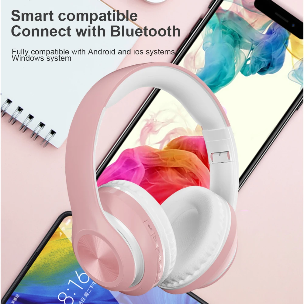 Macaron Head mounted headphoneds wireless bluetooth 5 0 earphones sports Running music Party headset TF Card 3 5 mm with Mic