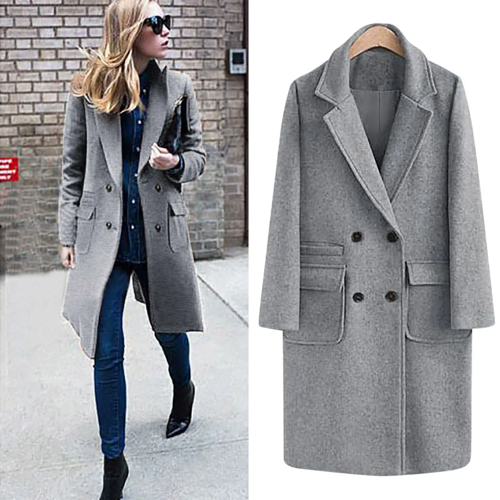 GY Женская верхняя одежда зимние куртки модное шерстяное пальто с отворотом куртка с большим карманом верхняя одежда женские топы пальто F40 - Цвет: GY