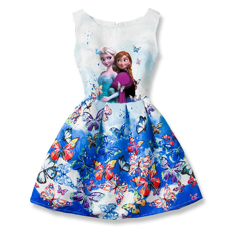 

Summer Girls Dress Anna Elsa Dress for Girls Butterfly Print Princess Dress Cosplay Costume Party Elza Girl Teenagers Vestido