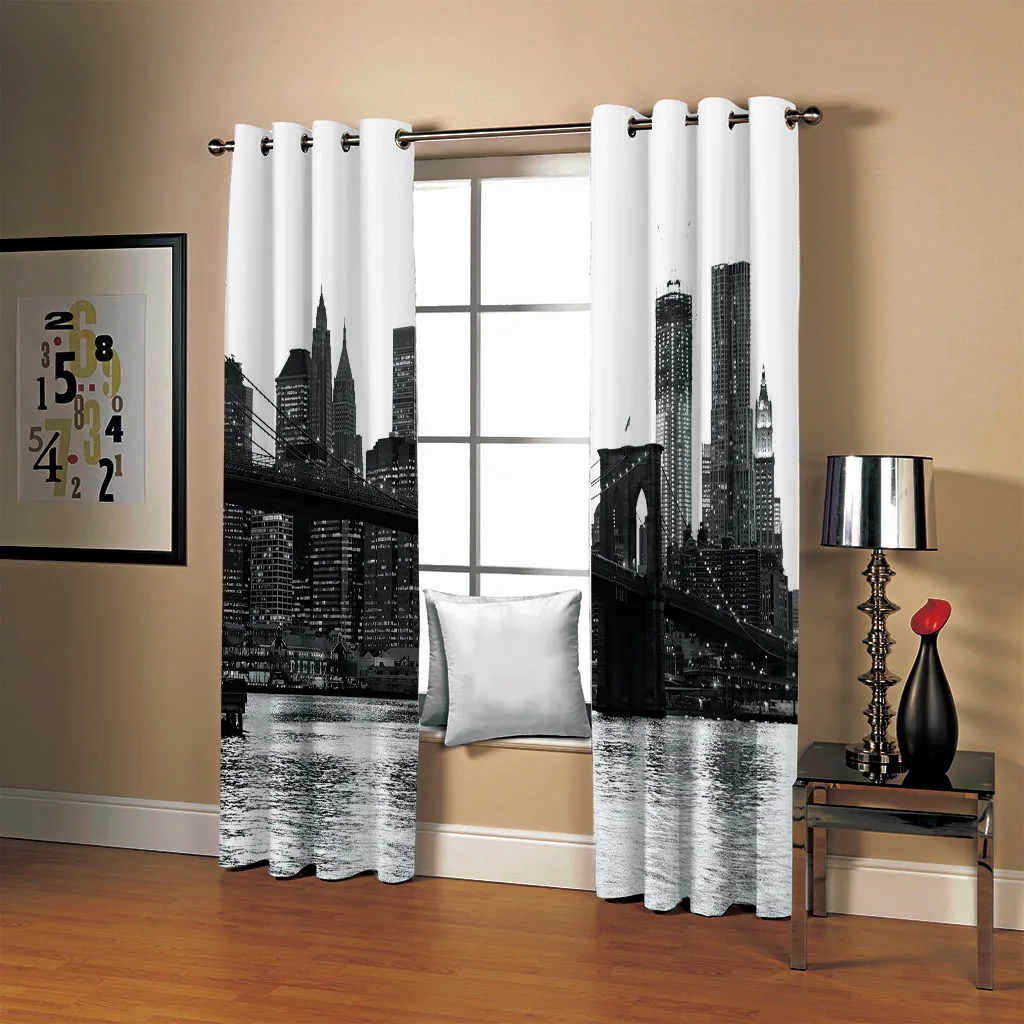 Светонепроницаемые шторы SOFTBATF с принтом моста тканевые драпировки оконные