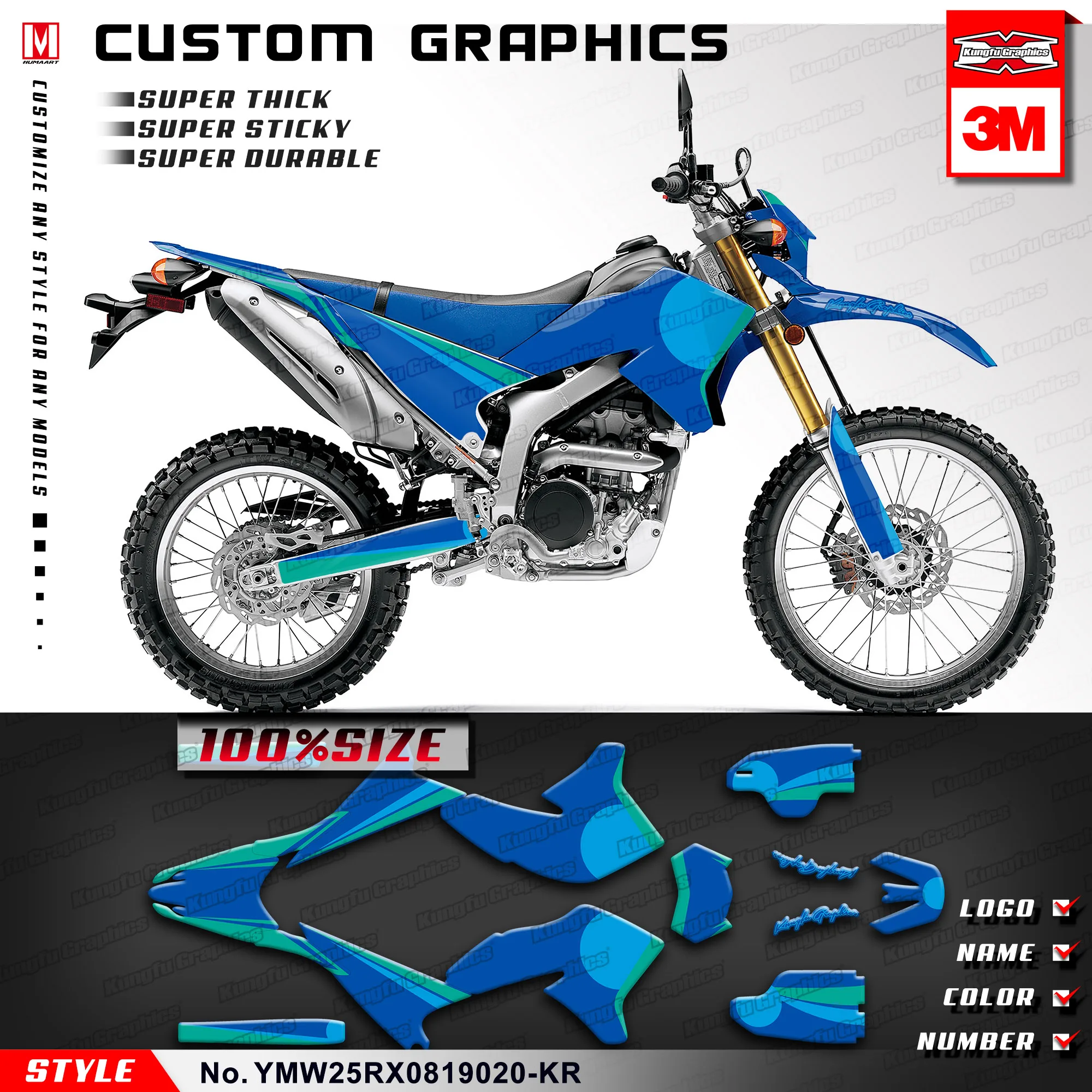 И рисунком «кунг-фу» Графический набор Стикеры для Yamaha WR250R WR250X 2008 09 2010 для детей 11, 12, 13, 14, 15, 16, 17, 18, 19, синий(Стиль нет. YMW25RX0819020-KR