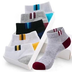 10Pcs=5 Pairs Mens Autumn Summer Socks Classic Patchwork Mesh Breathable Cotton socks Men Short Deodorant Male Socks EU39-44