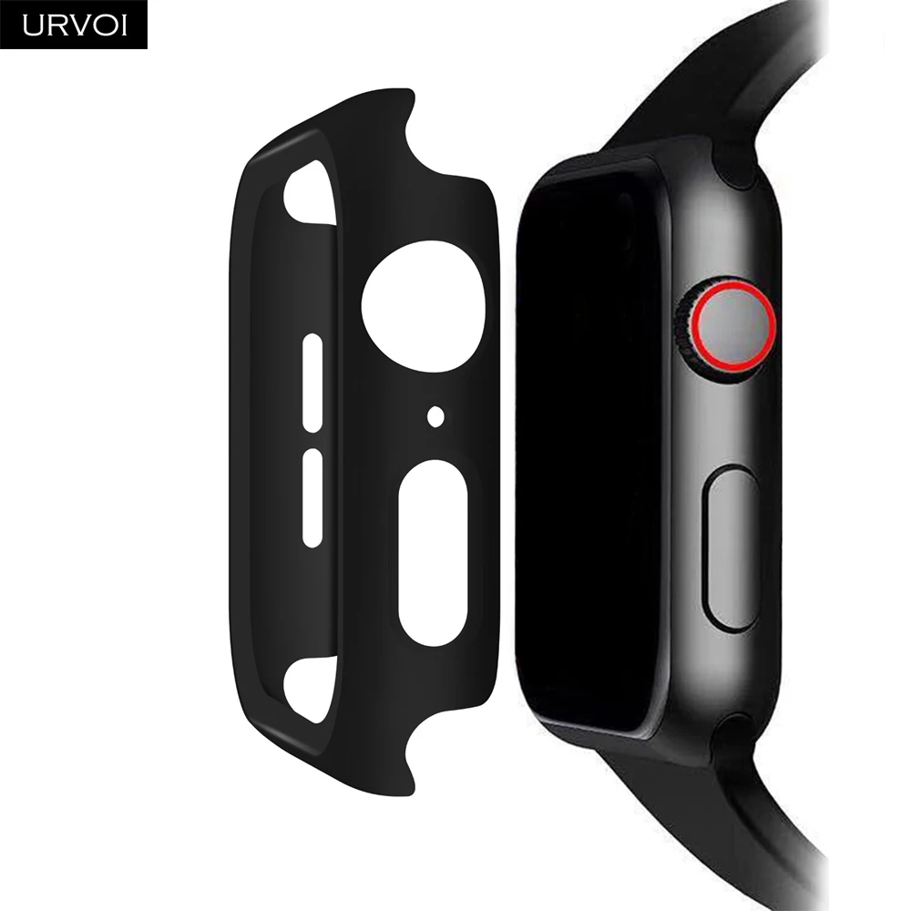 URVOI бампер для apple watch series 5 4 3 2 чехол для iwatch крышка с закаленным стеклом защита экрана ультратонкий ремешок 40 мм 44 мм - Цвет: Black