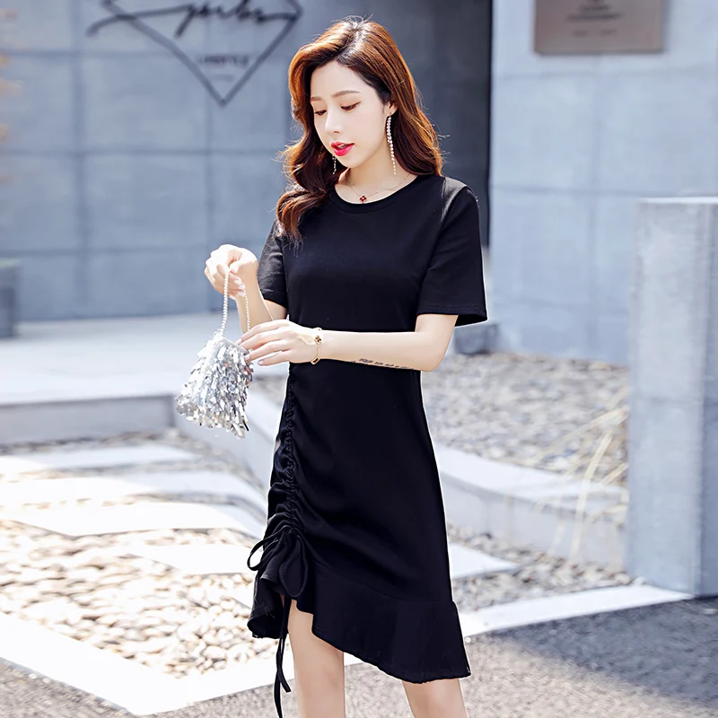 

Black Bodycon Elegant Office Ladies Work Wear Dress 2020 Summer Women Solid Short Sleeve O-neck Pencil Slim Midi Party Dresses