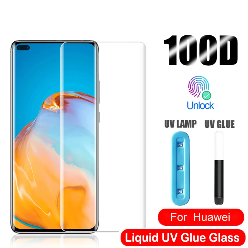 УФ жидкое закаленное стекло с полным клеем для Huawei P40 P30 P20 Mate 30 20 Pro lite Honor Nova 7