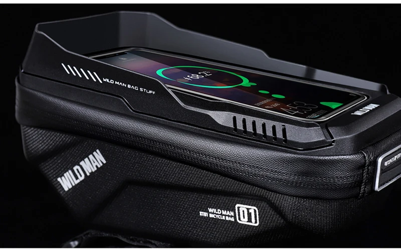 WILD MAN Rainproof Bicycle Bag Hard Shell Bike Front Bag Touch Screen Cycling Bag 6.7 Inch Phone Case Bag Bicycle Accessories
