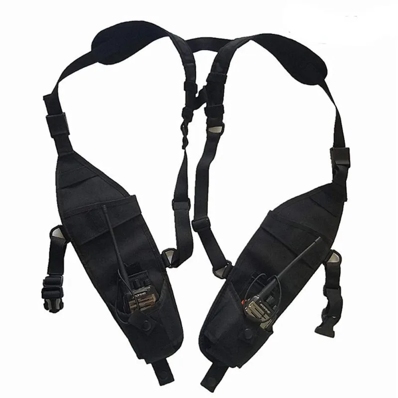 

New Universal Double Radio Shoulder Holster Chest Harness Holder Vest Rig For Two Way Radio Rescue Essentials