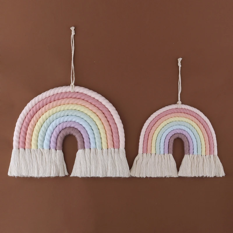 Nodic Style 8 Lines Hand-woven Rainbow Macrame Tapestry Baby Boys Baby Girls KIds Room Decor Wall hanging Decor Toys Home rainbow wall hanging decor