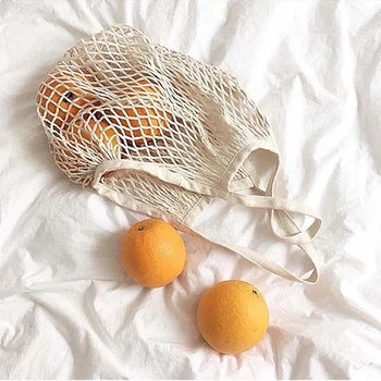 

1PCS Daily Net String Bag Solid Crocheted Shopping Bags Woven Reusable Shopping Bag with Long Fruit Organizer Storage Handbag