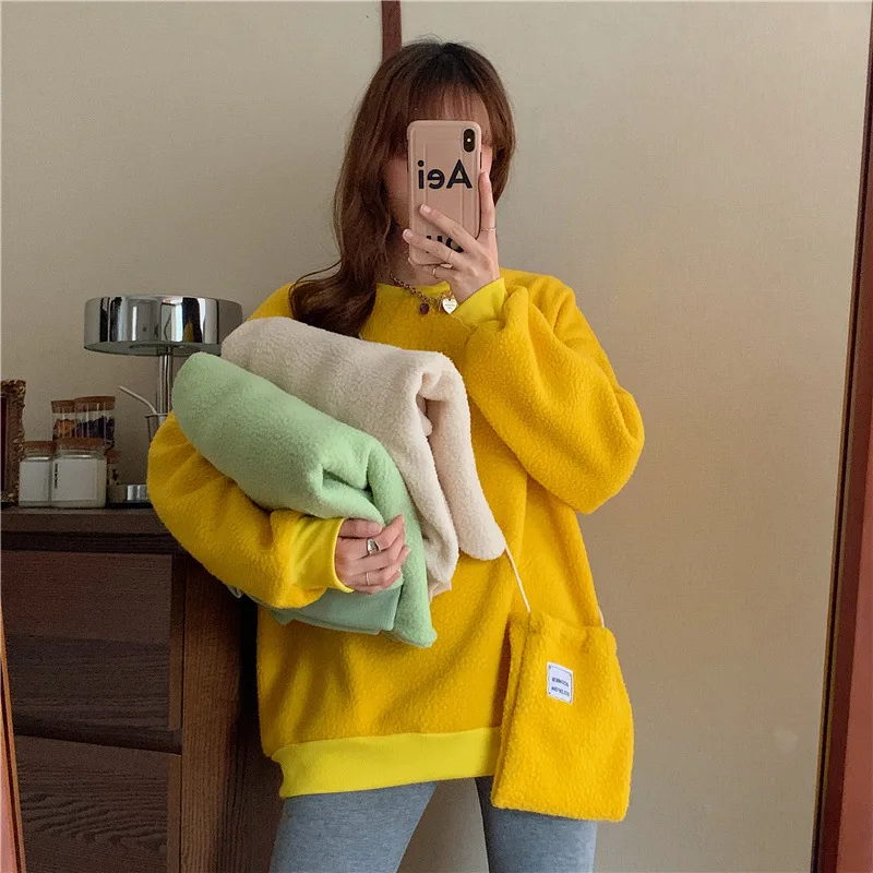 

Lovely Casual O Neck Green Hoodies 90s Clothes Vintage Aesthetic Fleece Warm Crewneck Sweatshirt Kawaii Streetwear Sweatshirts