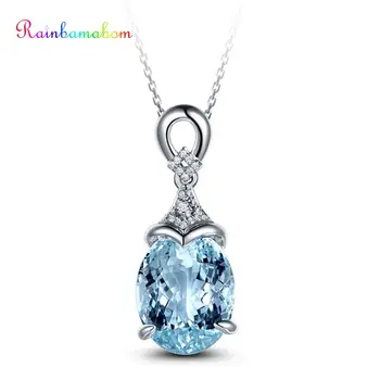 

Rainbamabom 925 Sterling Silver Natural Topaz Aquamarine Gemstone Wedding Engagement Pendent Necklace Fine Jewelry Wholesale