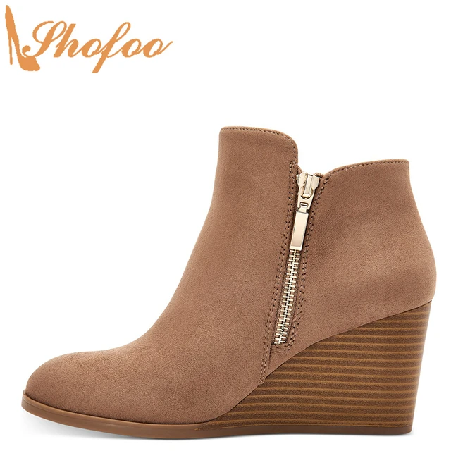 prototype Koe tank Bruin Hoge Sleehak Ronde Neus Vrouw Enkellaarsjes Rits Dames Winter Fashion  Rijpe Booties Schoenen Grote Maat 15 16 shofoo _ - AliExpress Mobile