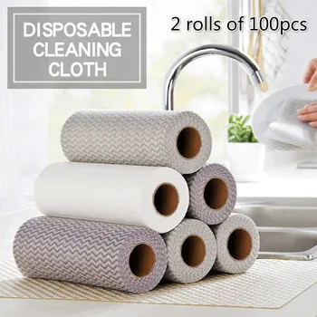 

2 Roll 100 PCS Eco-Friendly Disposable Cleaning wash cloth Non Woven Duster Cloth Dish Cloth Break Point No Oil Rag kitchen