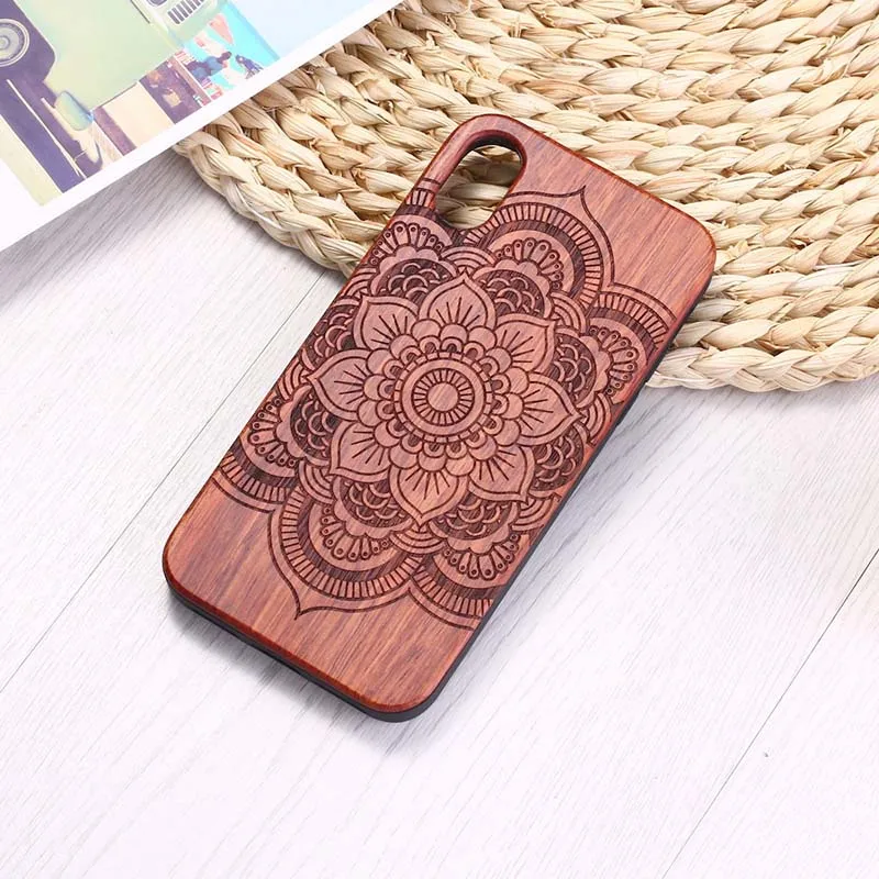 Настоящий черный деревянный чехол для iPhone 11 Pro X S XS Max XR 6 7 8 Plus из натурального дерева+ Мягкий ТПУ чехол с цветочным узором - Цвет: p11
