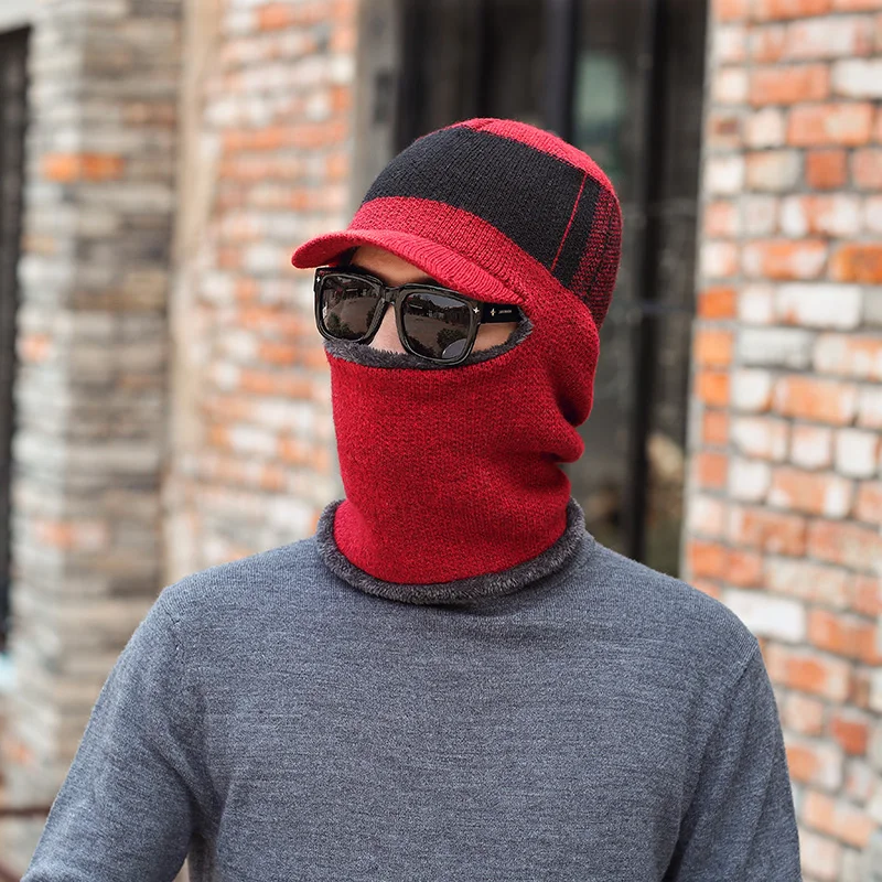 Winter Hat Scarf Skullies Beanies For Men Women Mask Thick Balaclava Earflap Wool Bonnet Male Beanie Hats Cap