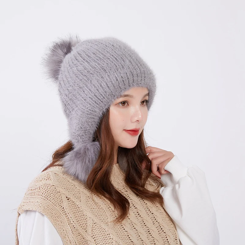 Single hat 5 Женская зимняя шапка бини Толстая Теплая Флисовая шар-помпон шерстяная шапка с ушками верхняя одежда вязаная Повседневная шапка и перчатки - Цвет: Single hat 5