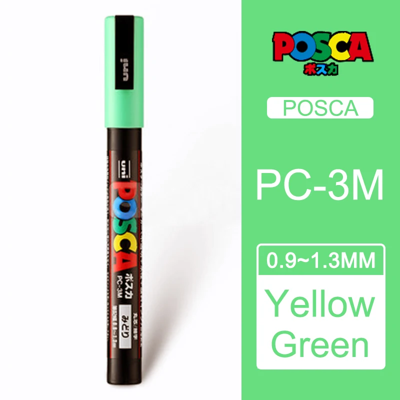 1 шт., одношариковые, Posca, PC-3M, средние маркерные ручки, постер, рекламная ручка, ФНЕ, слово, водяной знак - Цвет: Yellow green