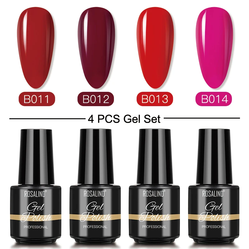 Набор гель лаков ROSALIND для ногтей комплект из 4 Гибридных маникюра удаляются
