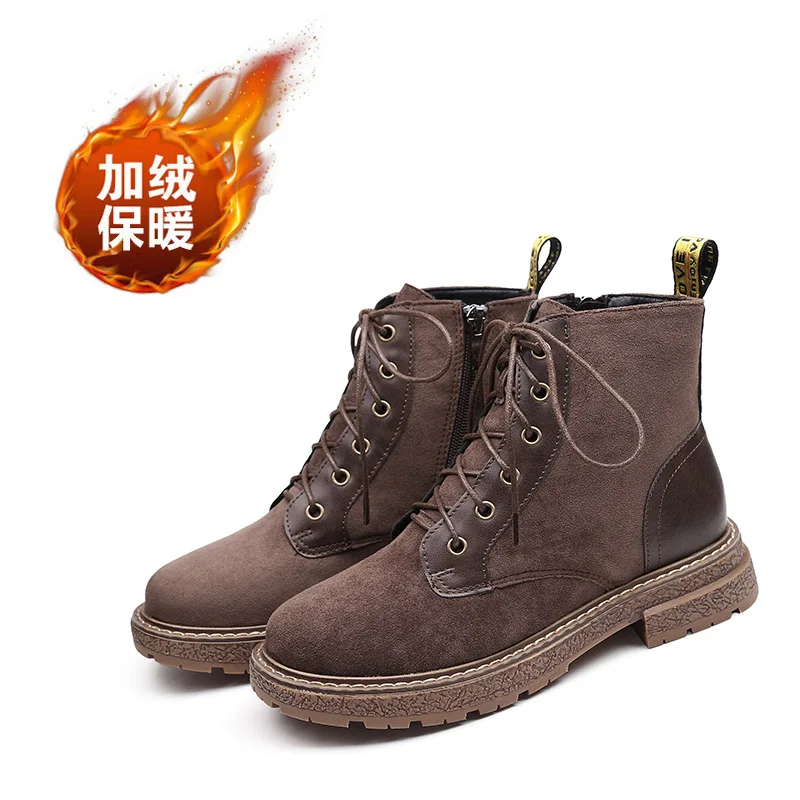 Bootee/ г. Женские ботинки до середины икры Осенняя обувь женские ботинки на не сужающемся книзу массивном каблуке со шнуровкой, с круглым носком, Роскошный дизайнерский резиновый рок