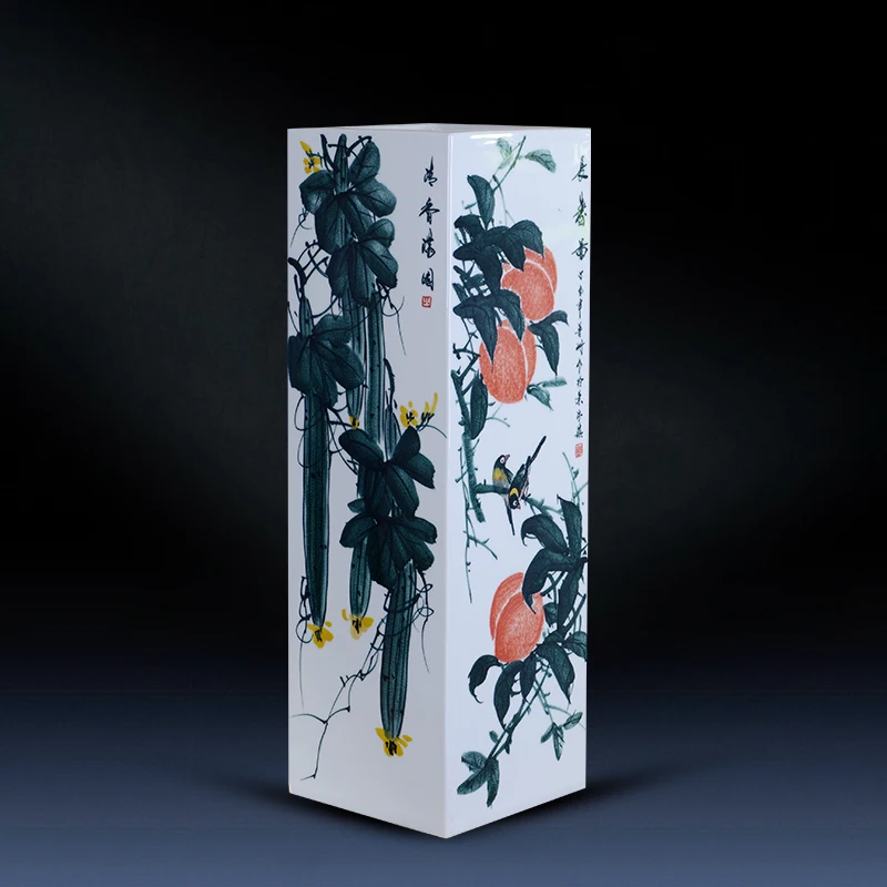 Цзиндэчжэнь керамическая ваза, украшение, лучшее традиционное ремесло, ручная роспись, полезная квадратная ваза, украшения для гостиной, 5