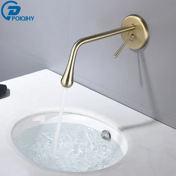

Brushed Gold Concealed water drop faucet Long Spout Embedded Box Wash Basin Faucet Basin Mixer Tap gold brush Hot Cold Tap