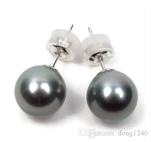 Par de 10-11 ММ tahitian negro perla verde earring18k
