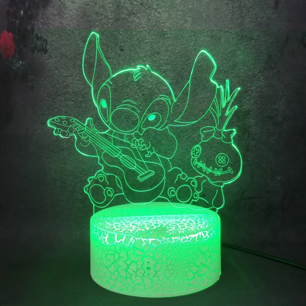3D Lava Crack Table Lamp Cartoon Anime Stitch Dog Plays The Guitar Shape Creative Bedroom Decor Touch Remote Control Night Light | Освещение