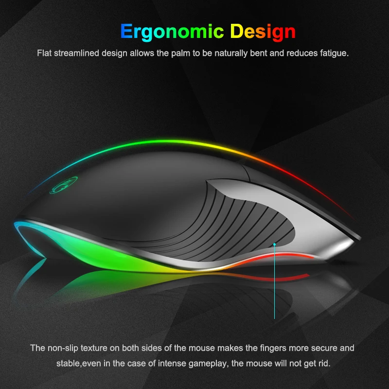 IMICE X6 Gaming Mouse - Ergonomic Design Side View - Non-Slip Texture RGB Lighting