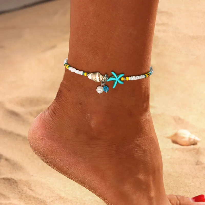 Boho Style Conch Starfish Beads Shell Pendant Anklets For Women Bohemian Style Beach Anklet Handmade Leg Bracelet Jewelry Boho Style Conch Starfish Beads Shell Pendant Anklets For Women Bohemian Style Beach Anklet Handmade Leg Bracelet Jewelry