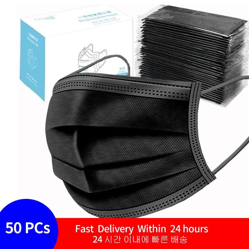 

Disposable 3 Layer Mouth Mask Black Non-woven Mask Melt-blown Disposable Dust Mouth Mask Features as KF94 FFP2