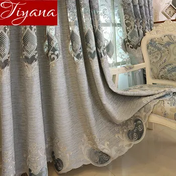 

Chenille Embroidered Curtains Hollow Soluble for Living Room Luxury Bedroom Window Treatment Blackout Blind M029#30