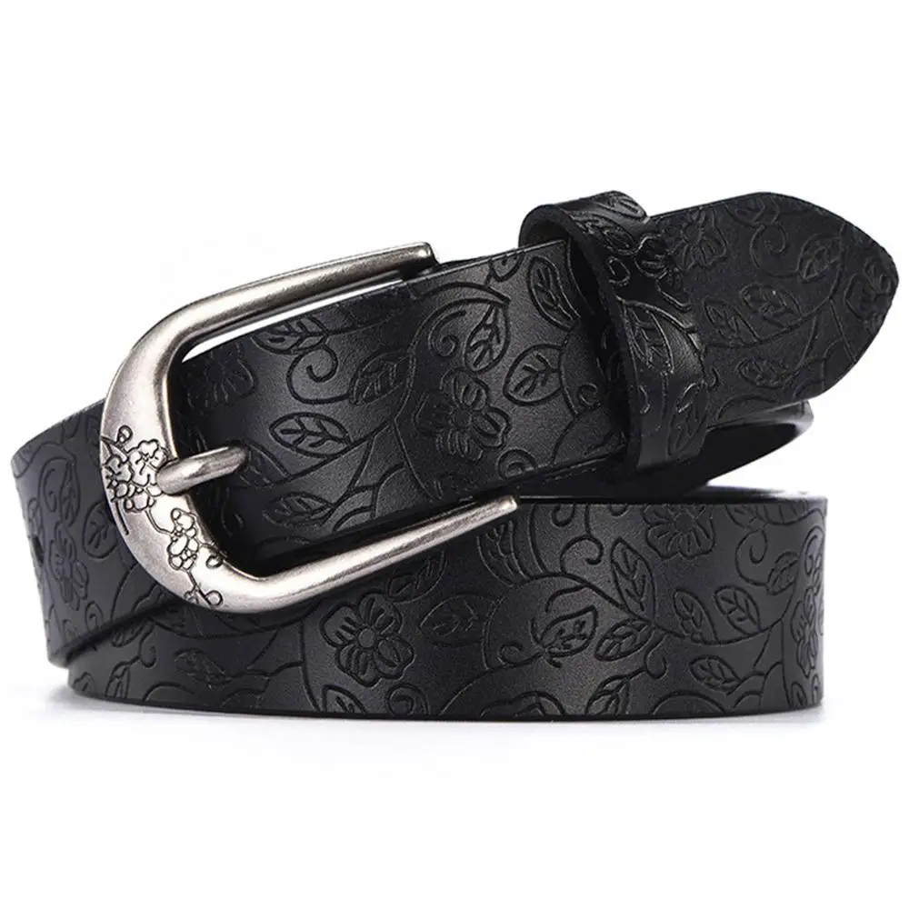 Женский ремень из натуральной кожи с цветочным принтом и металлической пряжкой 28