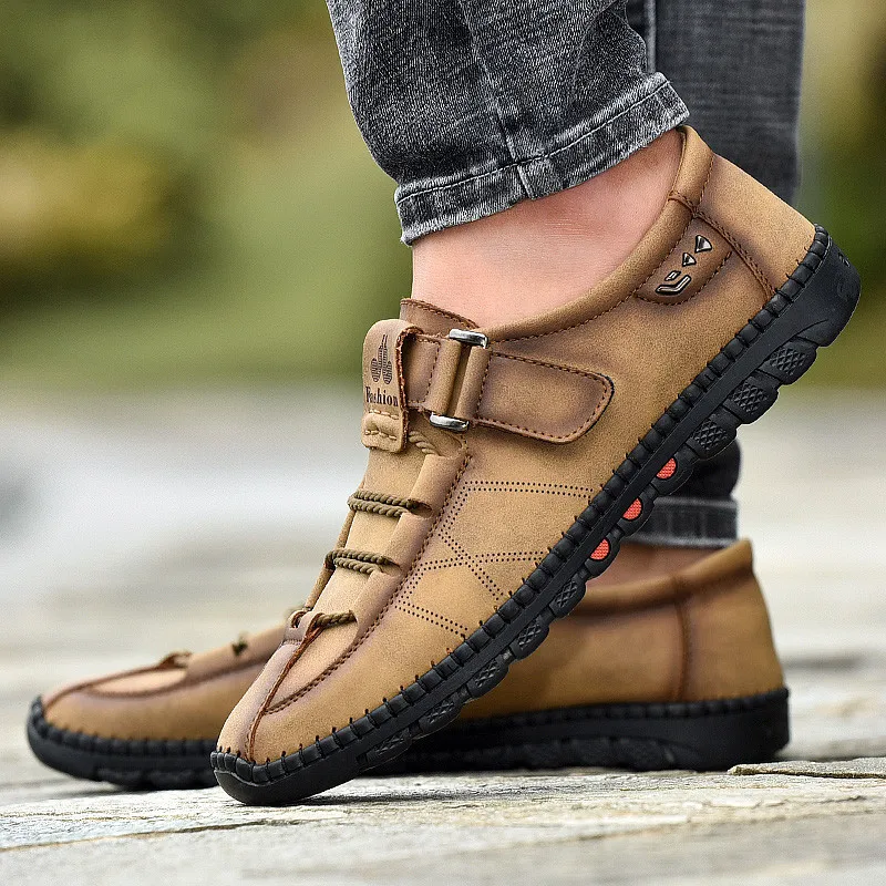 New Four Seasons Handmade Men's Shoes 38-47 Walking Shoes Men Outdoor Breathable Cuff Leather Men's Casual Shoes