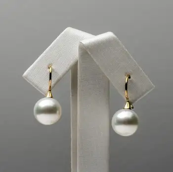 

10.6-10.7mm White Genuine South Sea Pearl Hook Drop Earrings 18k Yellow Gold