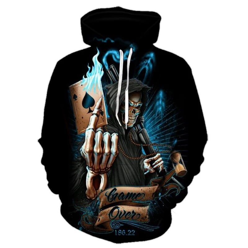 

3D printed sports hoodie shirt men and women ghost fire skull print hip hop pullover loose and comfortable hoodie S-6XL