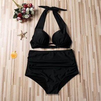 

2020 Women Bikinis 2PCS High Waisted Bikini Set Push Up Padded Swimsuit Swimwear Bathing Swimming Suits Solid Color Bikinis