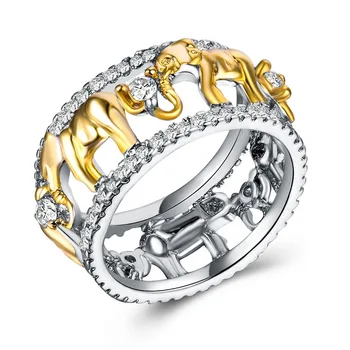 

Cute Elephant Animal Two-color Zircon Ring Fashion Personality Female Jewelry Manufacturers Wholesale