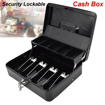 

Portable Security Lockable Cash Box Tiered Tray Money Drawer Safe Storage Black Home Office Container Tool