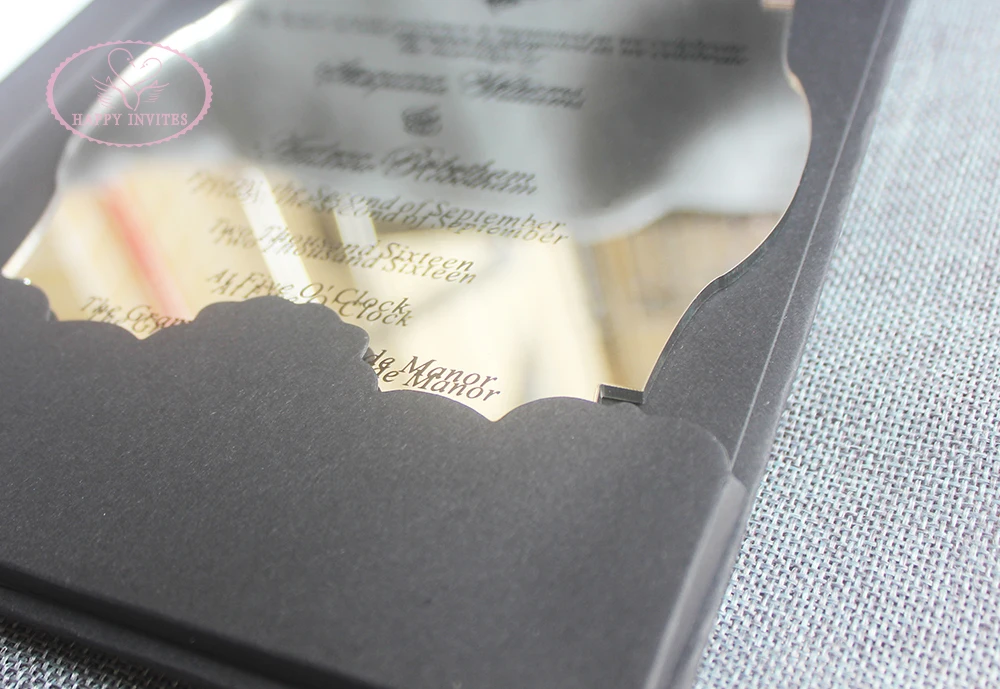 HI1156-08 Custom Black & White Hardcover  Wedding Card with Silver Foil and Acrylic Invitation with Black Letters Made in China