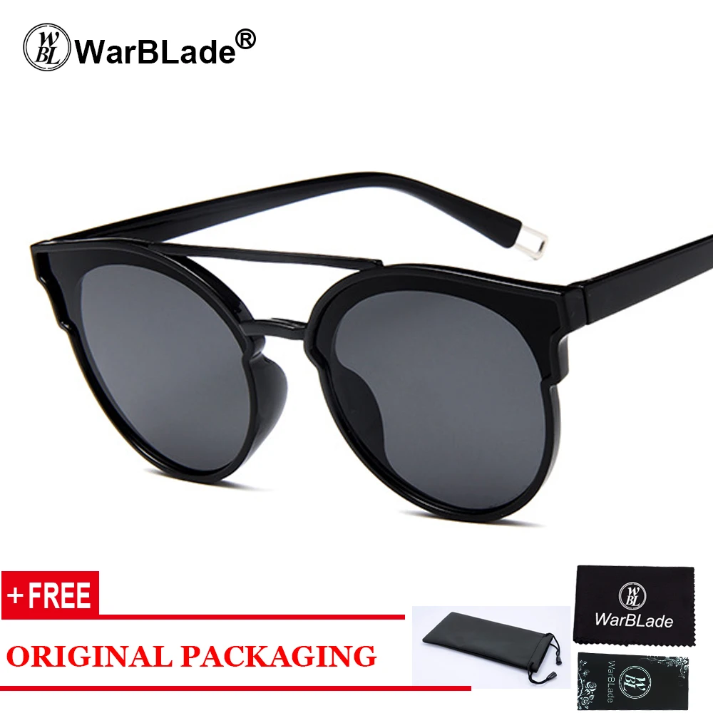 black grey WarBLade Модные женские солнцезащитные очки с кошачьим глазом брендовые дизайнерские ретро солнцезащитные очки женские солнцезащитные очки зеркальные винтажные - Цвет линз: black grey