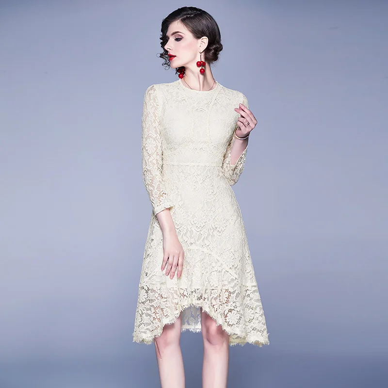 Новое Осеннее женское повседневное кружевное платье средней длины Vestidos Verano Mujer вечерние платья с блестками Robe BLANCHE Damen Kleider K8738