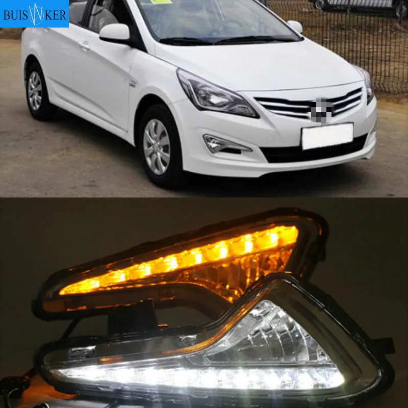 

For Hyundai Solaris 2014 2015 2016 LED DRL Daytime Running Light Warning yellow turn Lights Daylight Fog lamp 2pcs